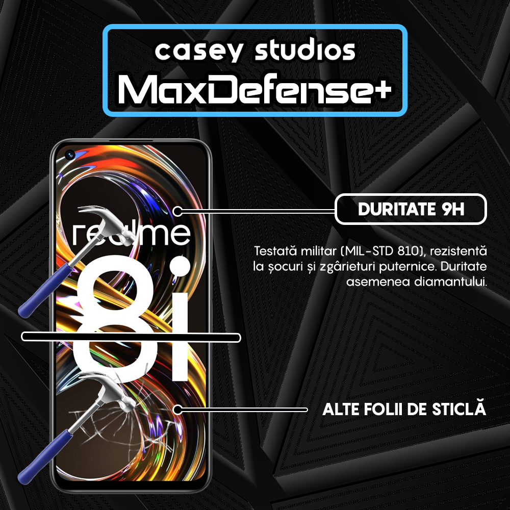 Folie Sticla MaxDefense+ - Realme 8i - Negru