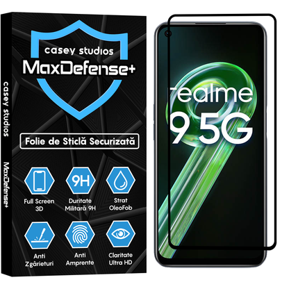 Folie Sticla MaxDefense+ - Realme 9 5G - Negru