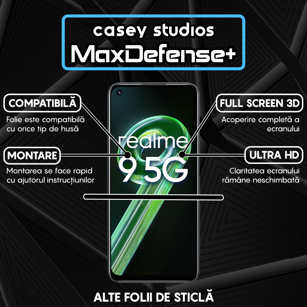 Folie Sticla MaxDefense+ - Realme 9 5G - Negru