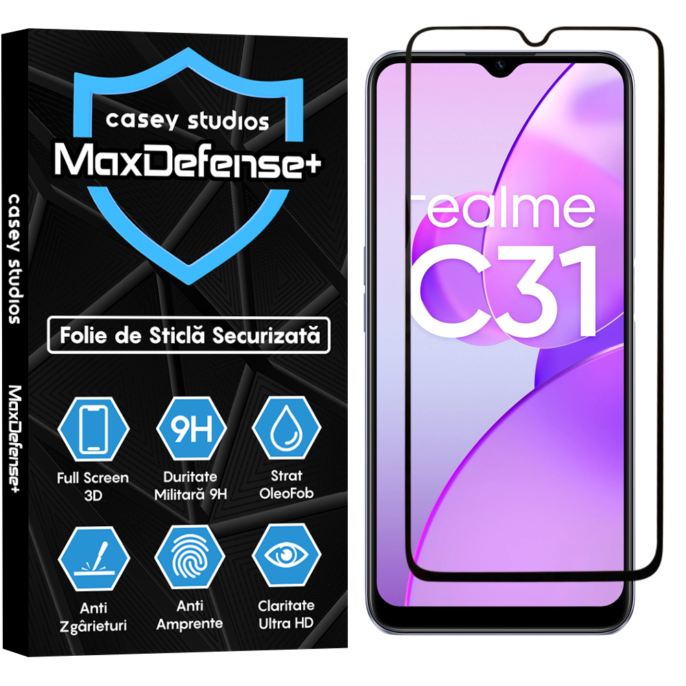 Folie Sticla MaxDefense+ - Realme C31 - Negru