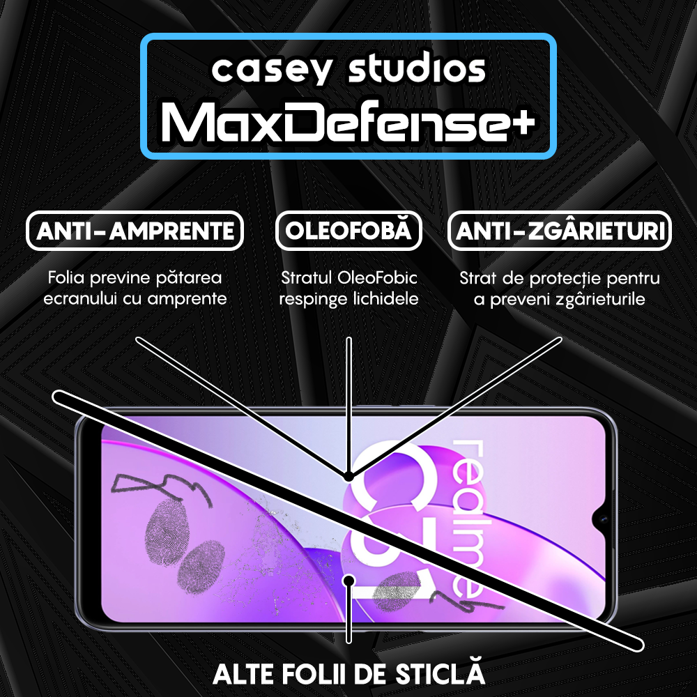 Folie Sticla MaxDefense+ - Realme C31 - Negru