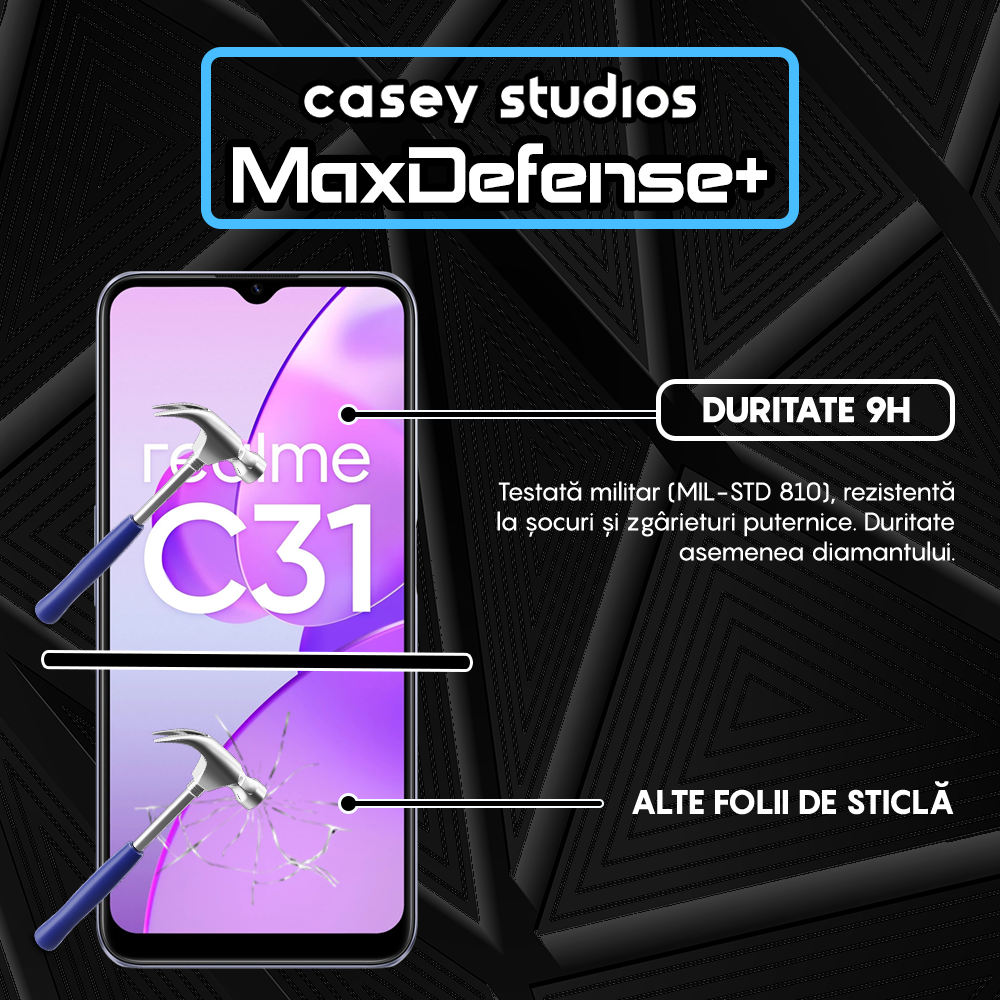 Folie Sticla MaxDefense+ - Realme C31 - Negru