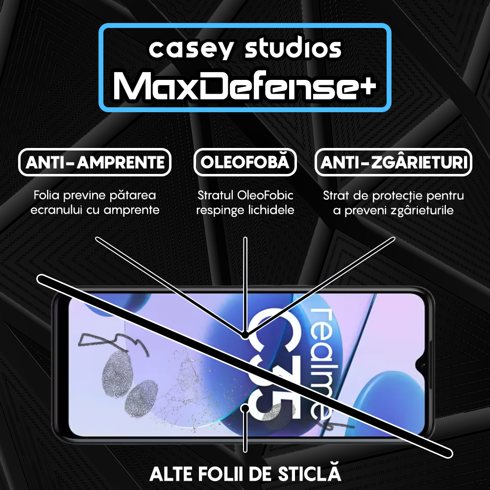 Folie Sticla MaxDefense+ - Realme C35 - Negru
