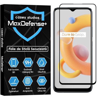 Folie Sticla MaxDefense+ - Realme 7i/C11/C11 (2021)/C15/C21/C21Y/C21Y/C25s/C25Y/Narzo 30A - Negru