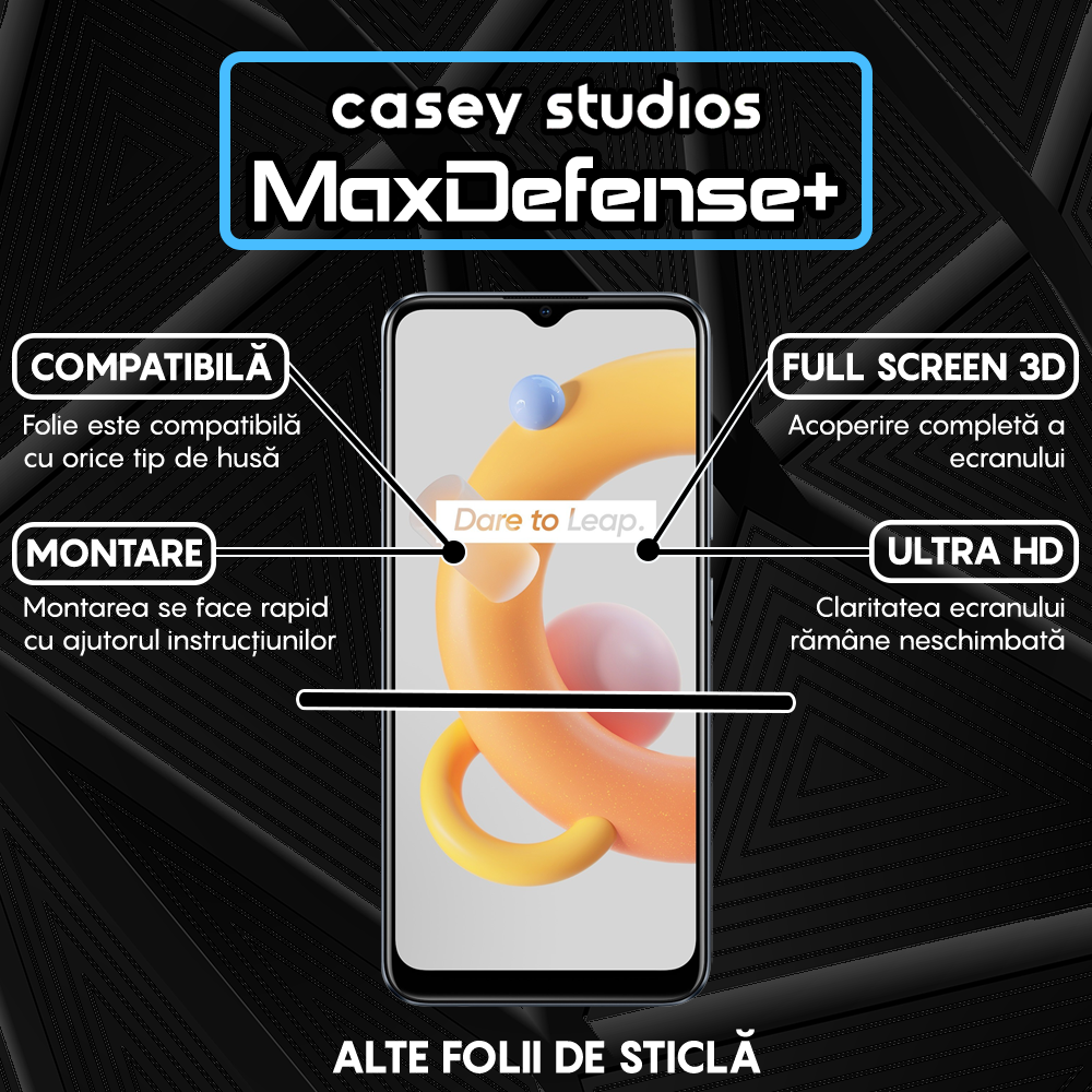 Folie Sticla MaxDefense+ - Realme 7i/C11/C11 (2021)/C15/C21/C21Y/C21Y/C25s/C25Y/Narzo 30A - Negru