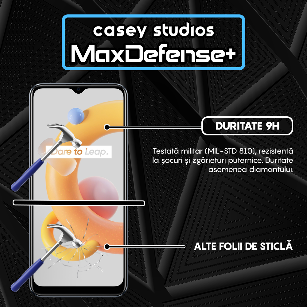 Folie Sticla MaxDefense+ - Realme 7i/C11/C11 (2021)/C15/C21/C21Y/C21Y/C25s/C25Y/Narzo 30A - Negru