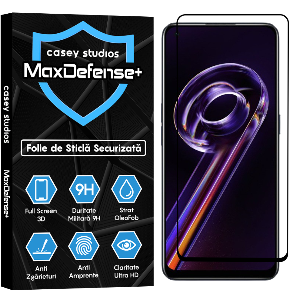 Folie Sticla MaxDefense+ - Realme 9 4G/9 Pro Plus - Negru