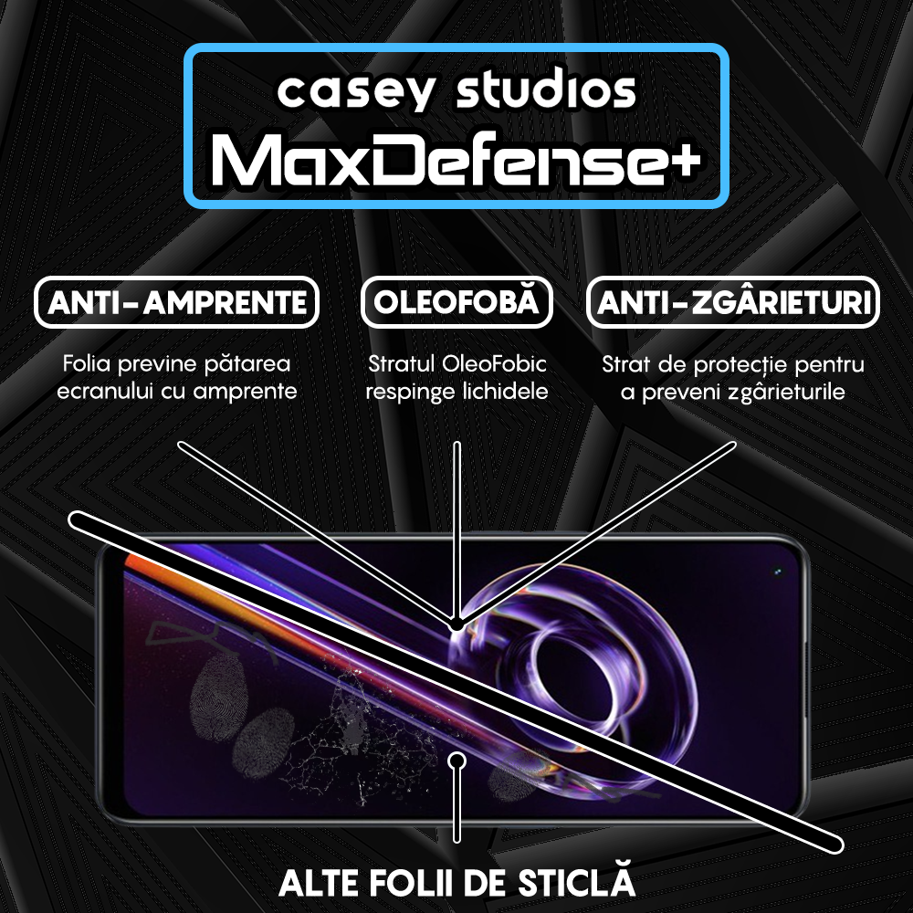 Folie Sticla MaxDefense+ - Realme 9 4G/9 Pro Plus - Negru