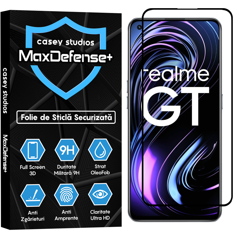Folie Sticla MaxDefense+ - Realme GT 5G - Negru