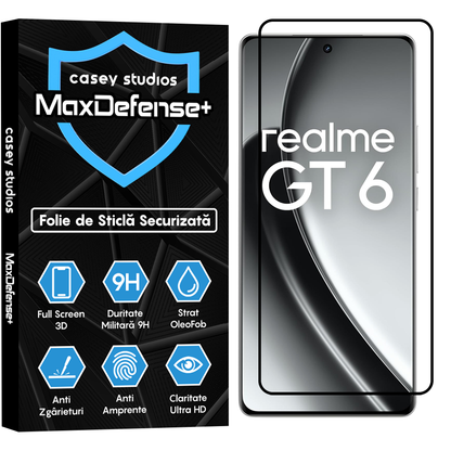 Folie Sticla MaxDefense+ - Realme GT 6 - Negru