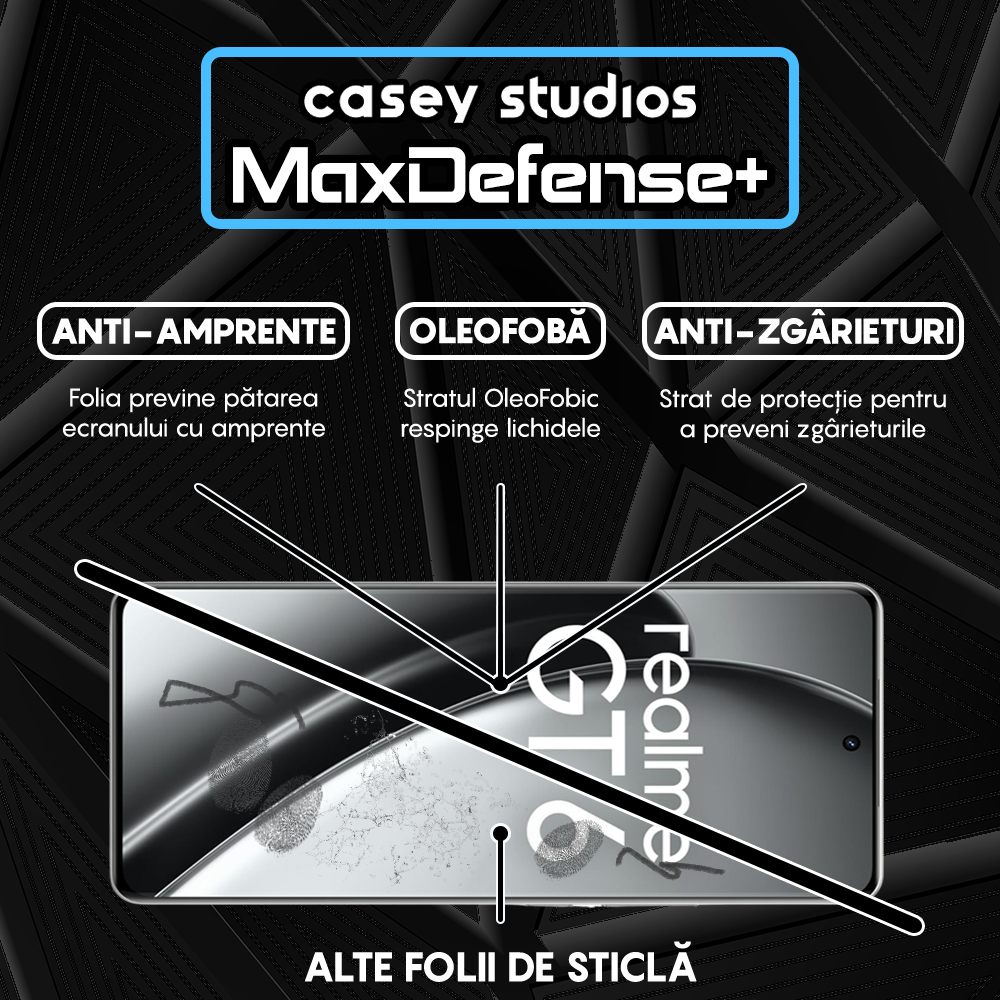 Folie Sticla MaxDefense+ - Realme GT 6 - Negru
