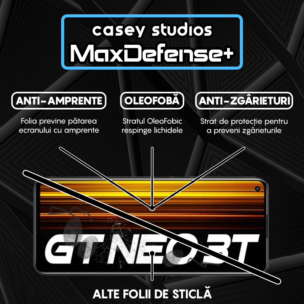 Folie Sticla MaxDefense+ - Realme GT Neo 3T - Negru