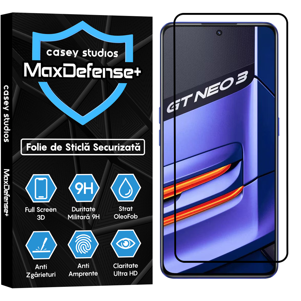 Folie Sticla MaxDefense+ - Realme GT Neo 3 150W - Negru