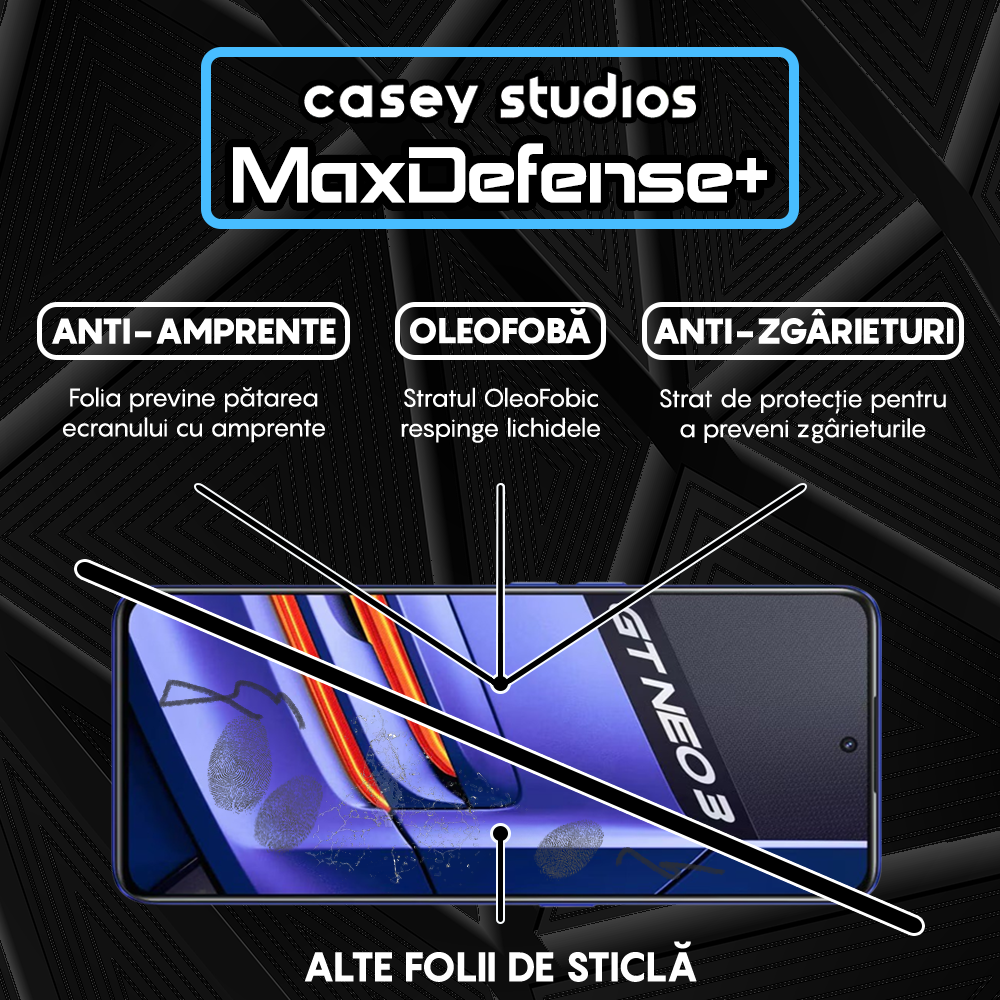 Folie Sticla MaxDefense+ - Realme GT Neo 3 150W - Negru