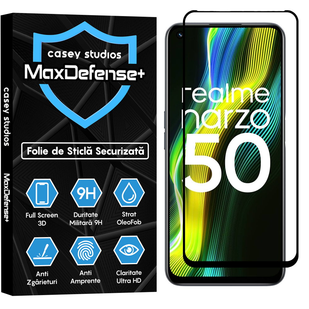 Folie Sticla MaxDefense+ - Realme 9 Pro/Narzo 50 - Negru