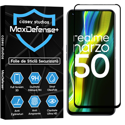 Folie Sticla MaxDefense+ - Realme 9 Pro/Narzo 50 - Negru