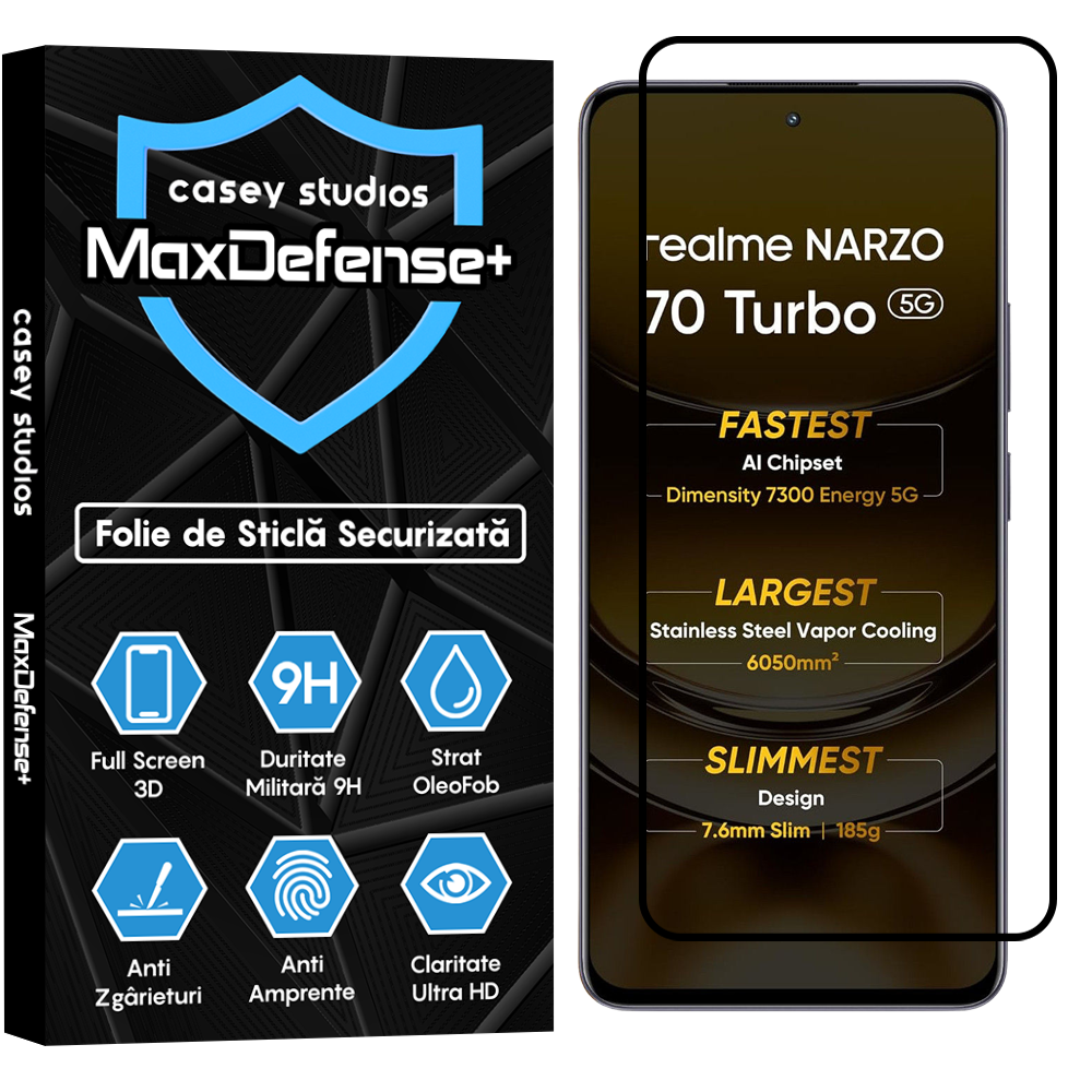 Folie Sticla MaxDefense+ - Realme Narzo 70 Turbo - Negru