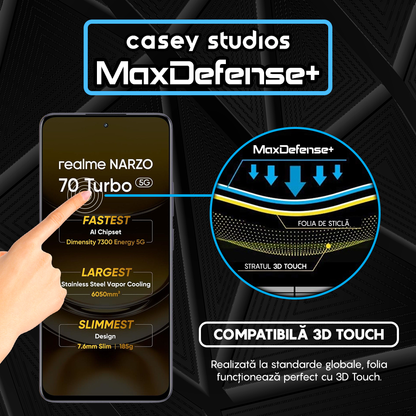 Folie Sticla MaxDefense+ - Realme Narzo 70 Turbo - Negru