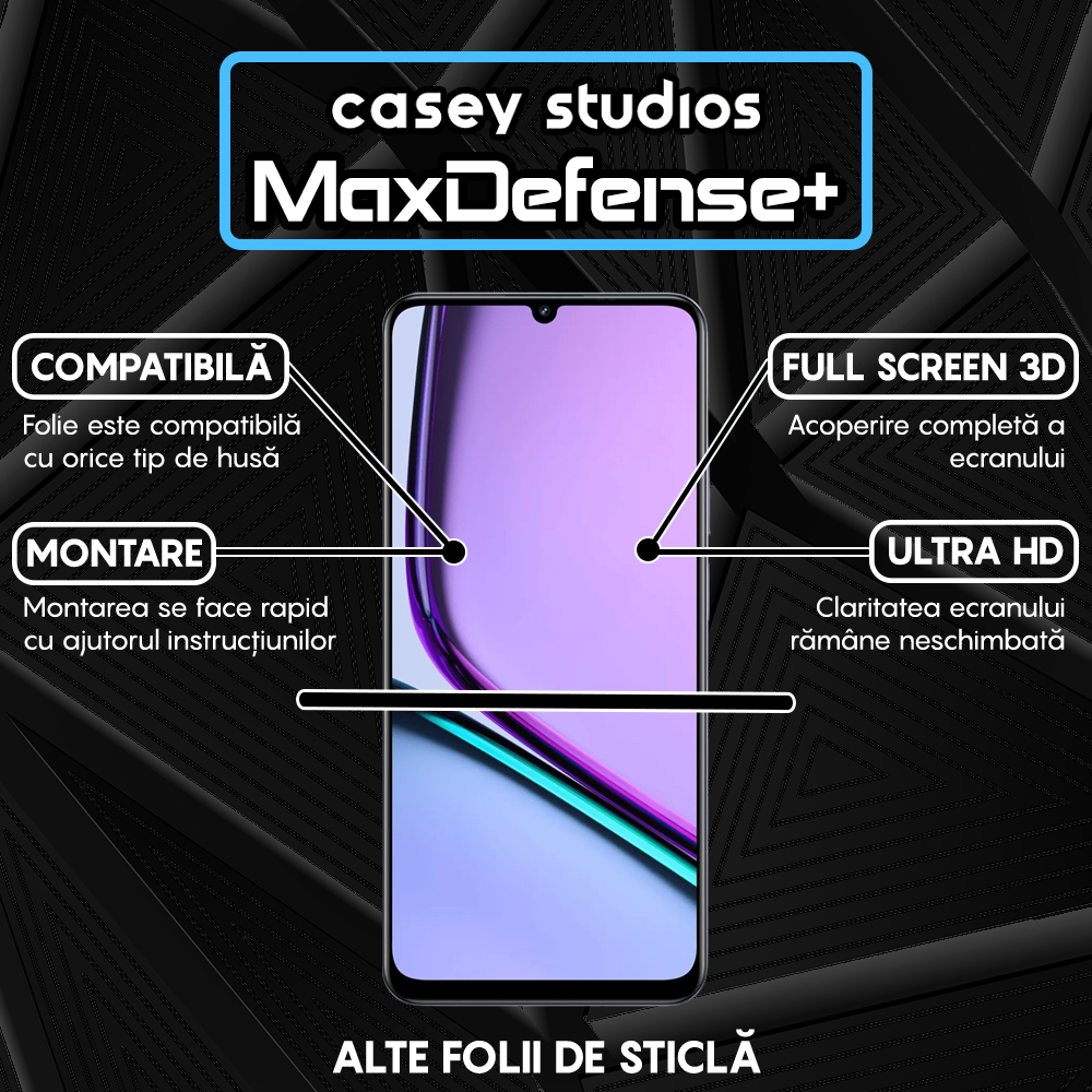 Folie Sticla MaxDefense+ - Realme Narzo N61 - Negru