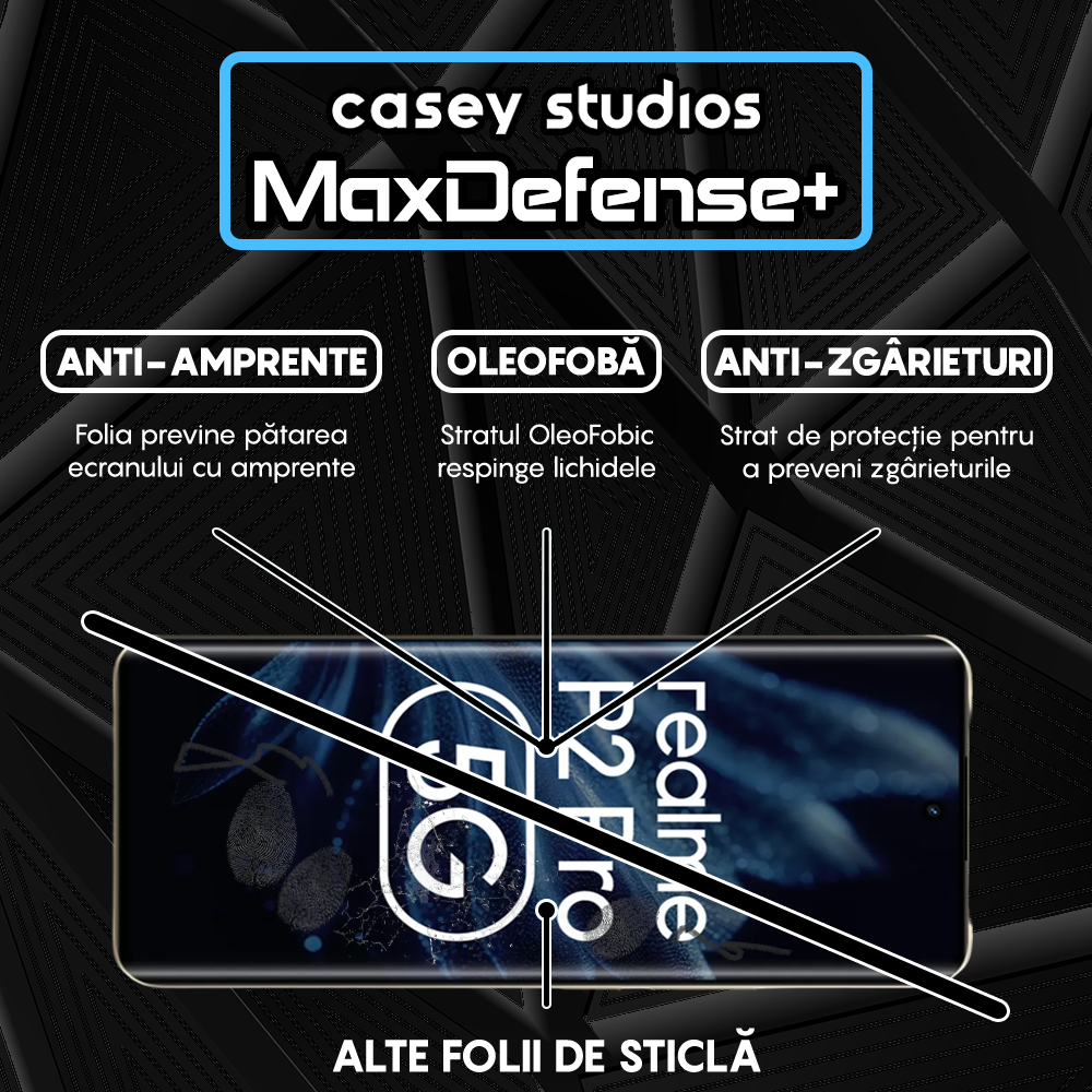 Folie Sticla MaxDefense+ - Realme P2 Pro - Negru