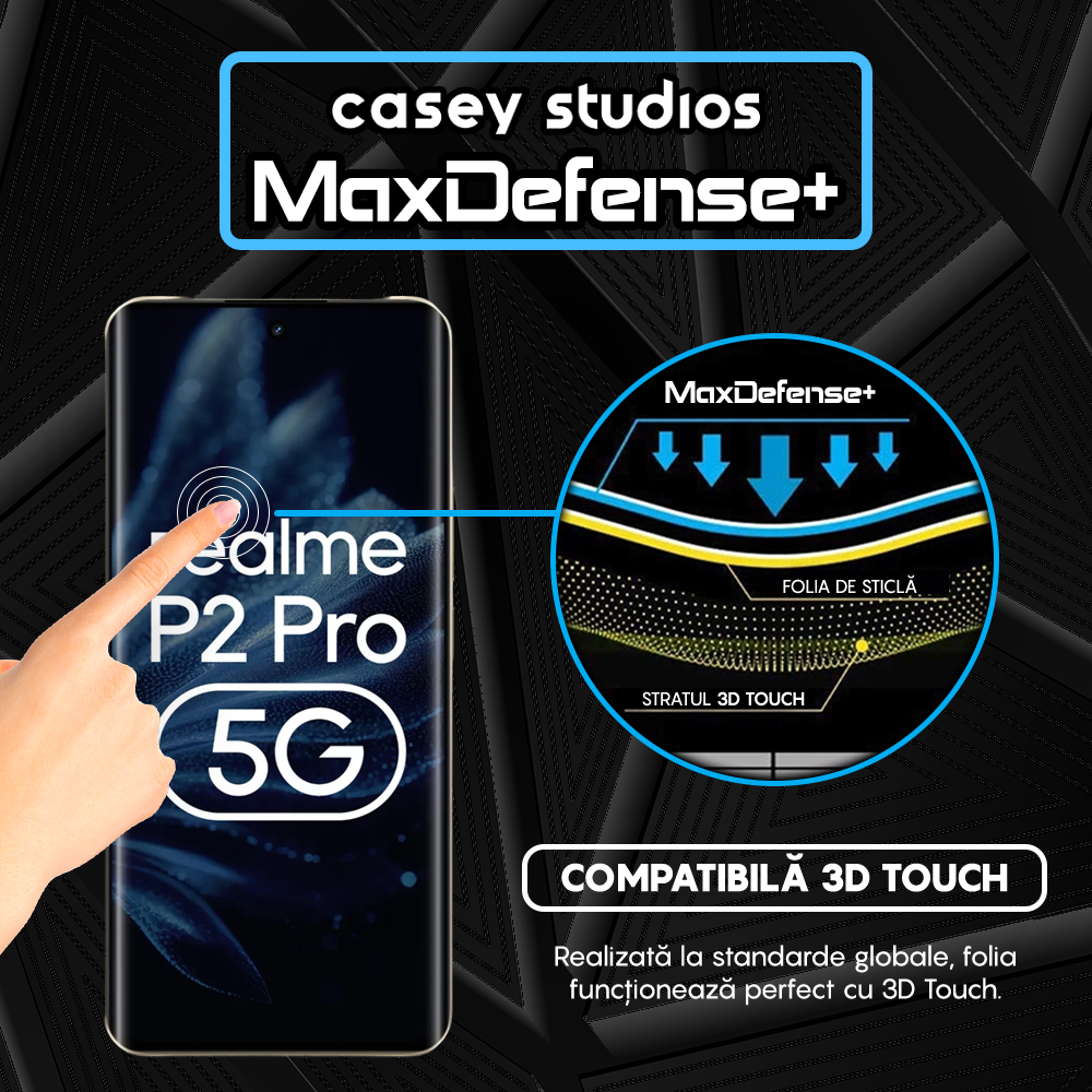 Folie Sticla MaxDefense+ - Realme P2 Pro - Negru