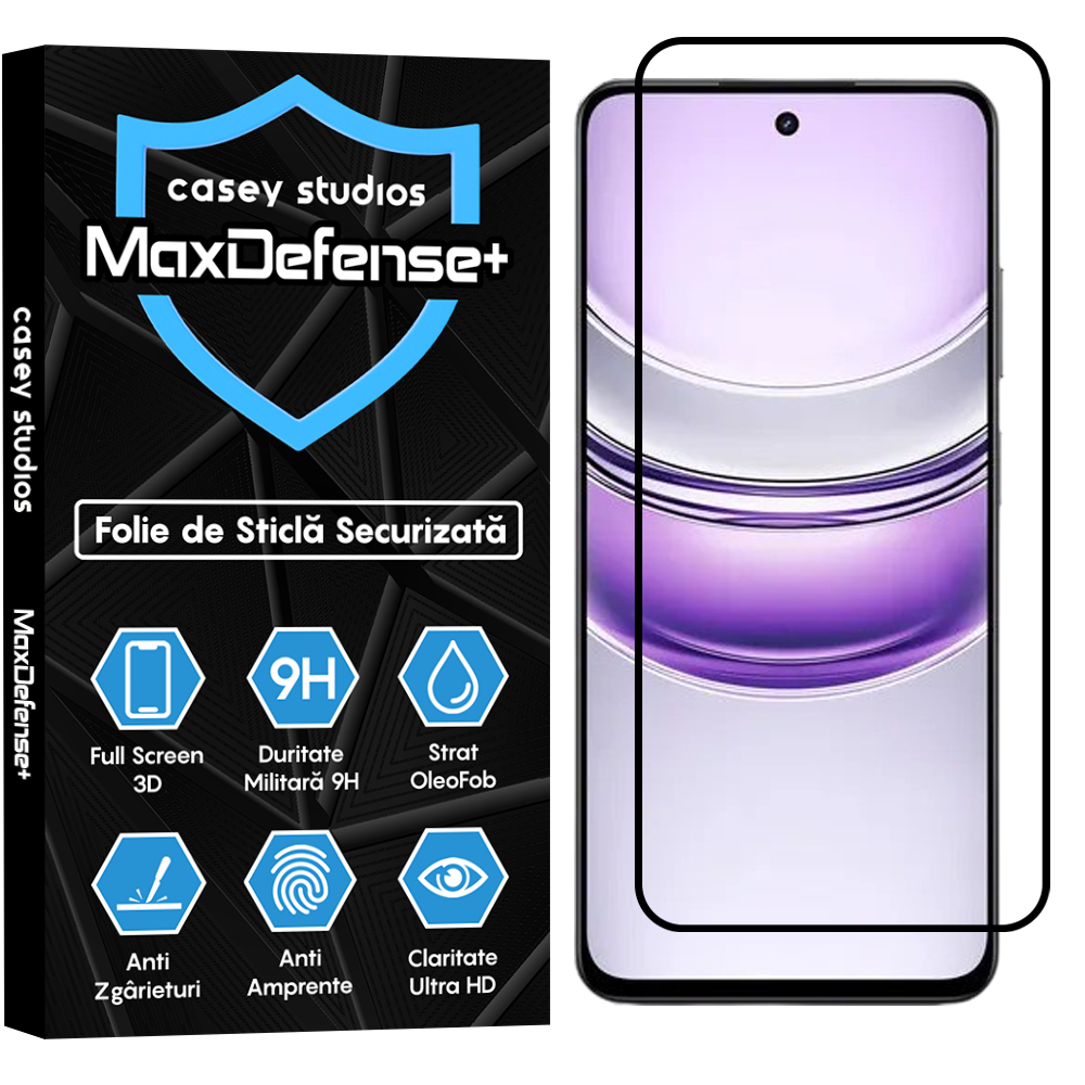 Folie Sticla MaxDefense+ - Realme V60 - Negru