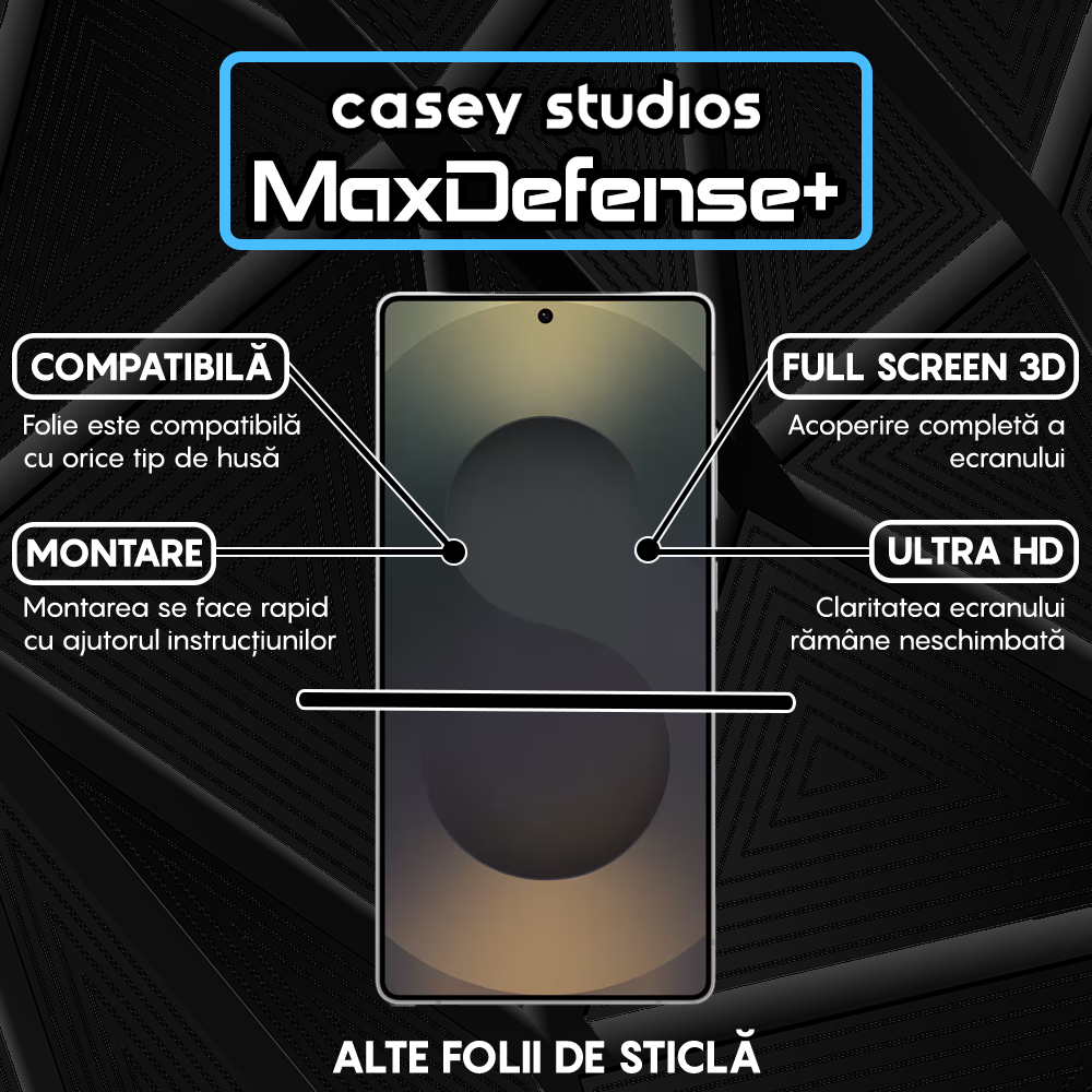 Folie Sticla MaxDefense+ - Samsung Galaxy S25 Ultra - Negru