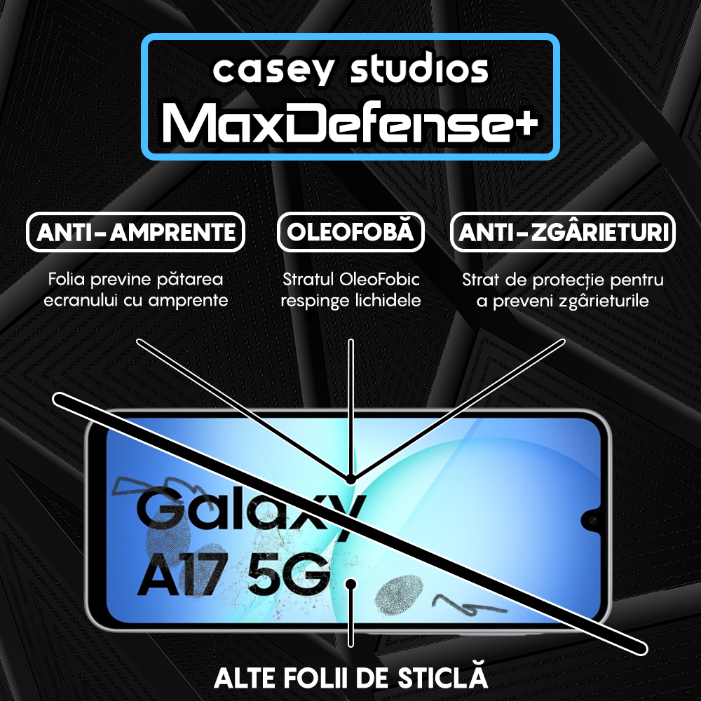 Folie Sticla MaxDefense+ - Samsung Galaxy A17 5G - Negru