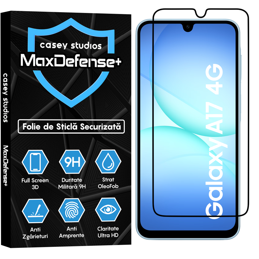 Folie Sticla MaxDefense+ - Samsung Galaxy A17 LTE - Negru