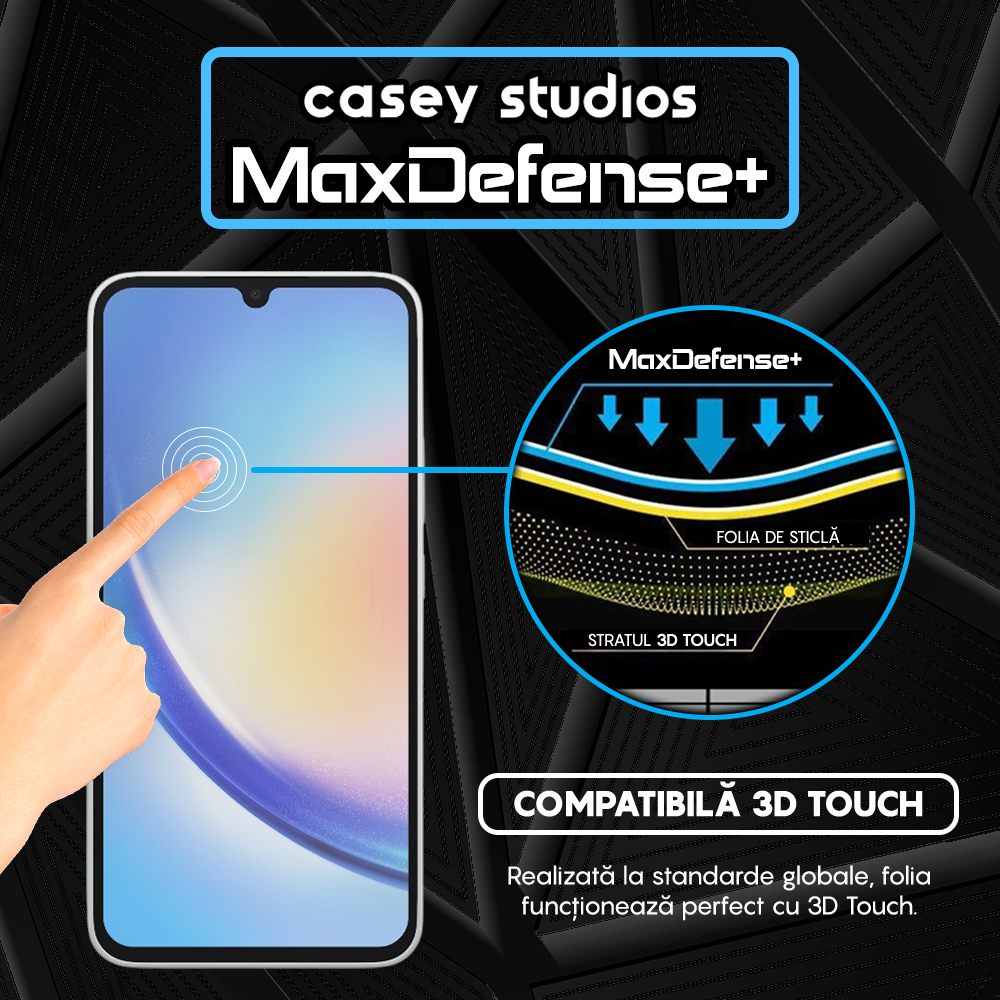 Folie Sticla MaxDefense+ - Samsung Galaxy A34/A15/A15 5G/A24 4G/A25/M15 - Negru