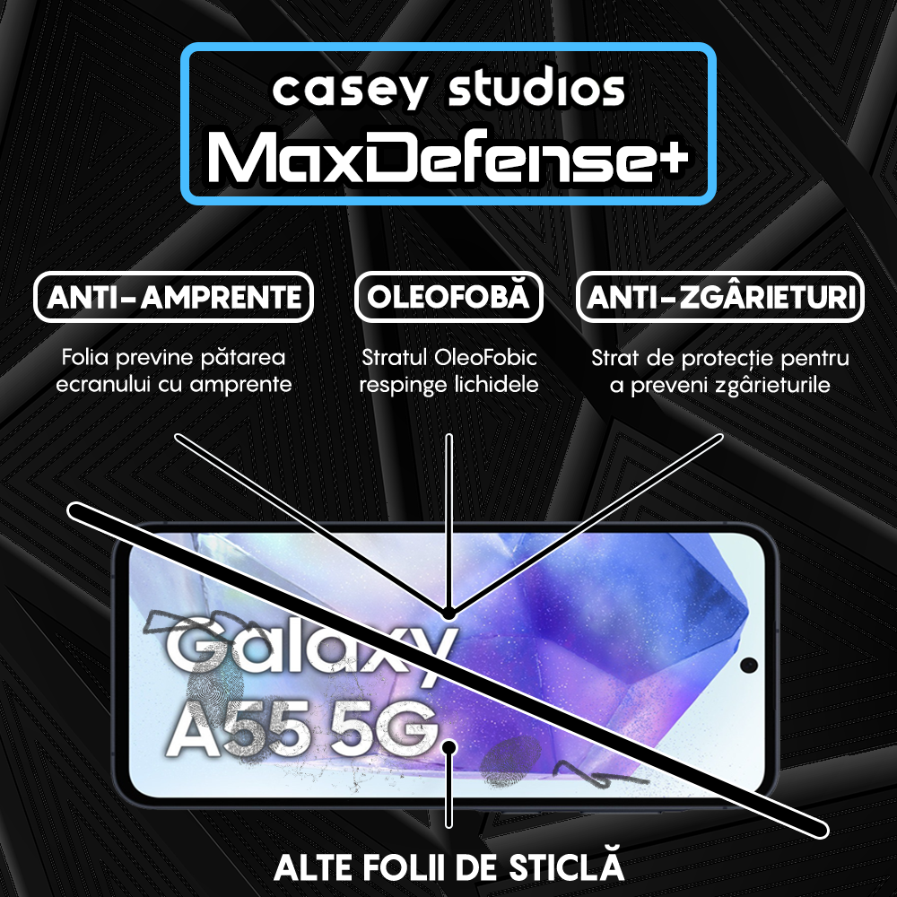 Folie Sticla MaxDefense+ - Samsung Galaxy A35/A55 - Negru