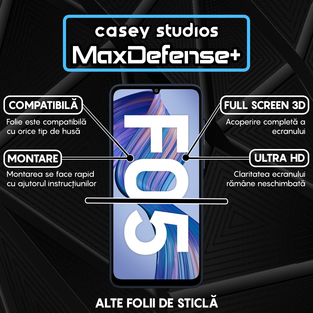 Folie Sticla MaxDefense+ - Samsung Galaxy F05 - Negru