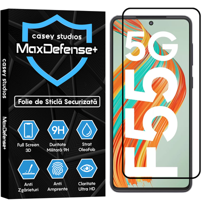 Folie Sticla MaxDefense+ - Samsung Galaxy F55 - Negru