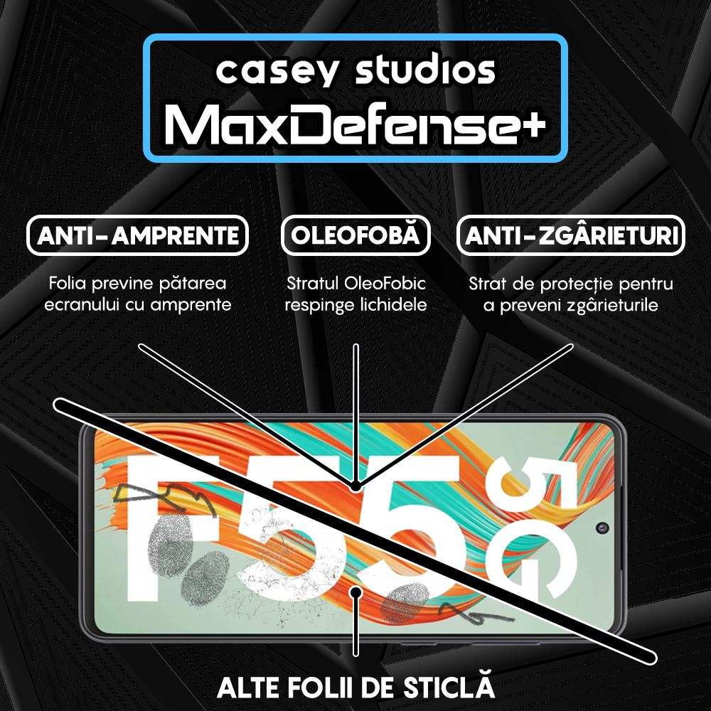 Folie Sticla MaxDefense+ - Samsung Galaxy F55 - Negru