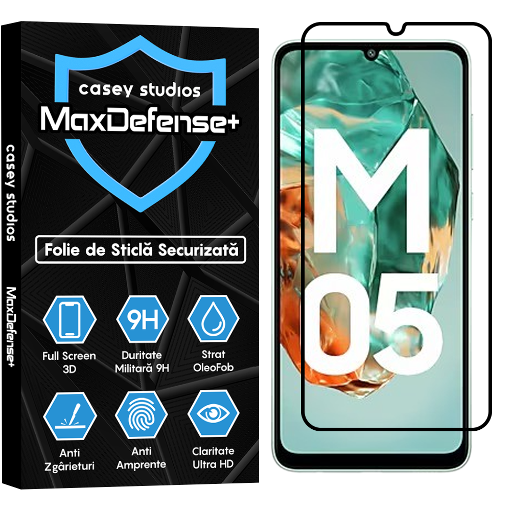Folie Sticla MaxDefense+ - Samsung Galaxy M05 - Negru