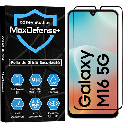 Folie Sticla MaxDefense+ - Samsung Galaxy M16 - Negru