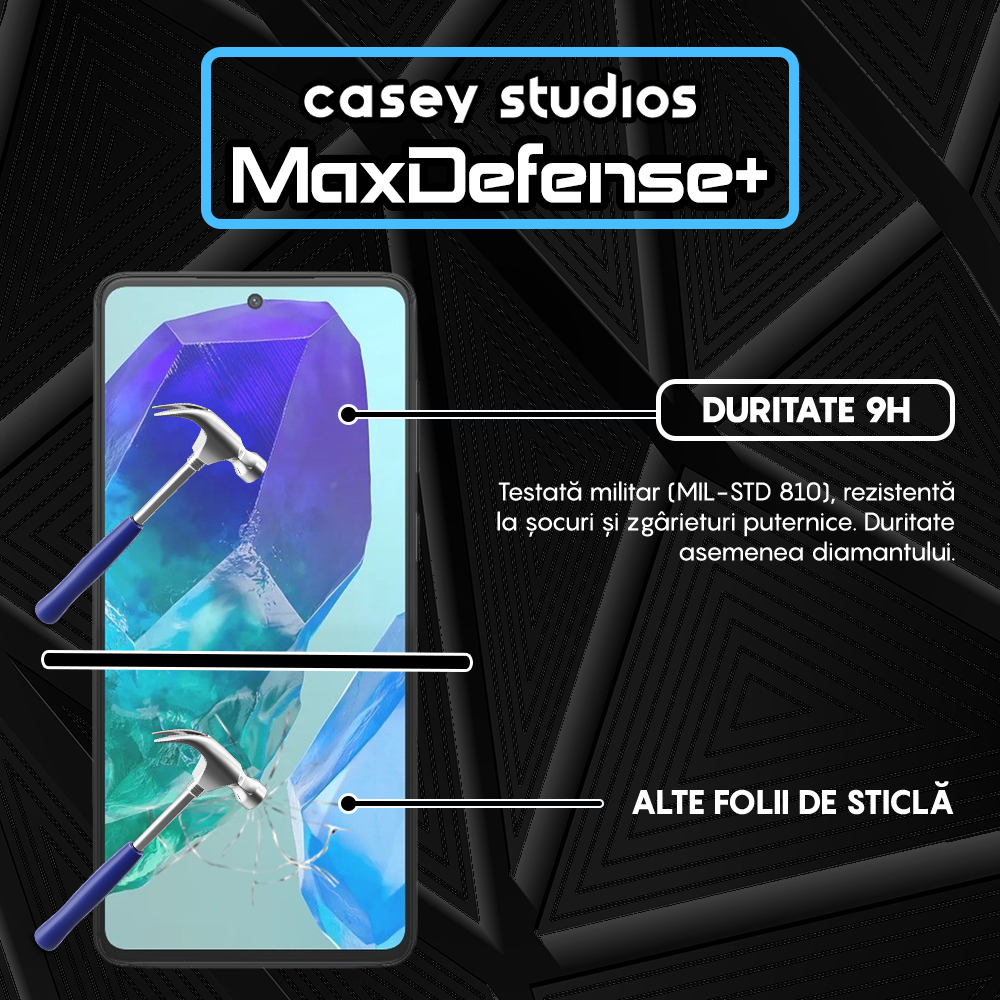 Folie Sticla MaxDefense+ - Samsung Galaxy M55 - Negru