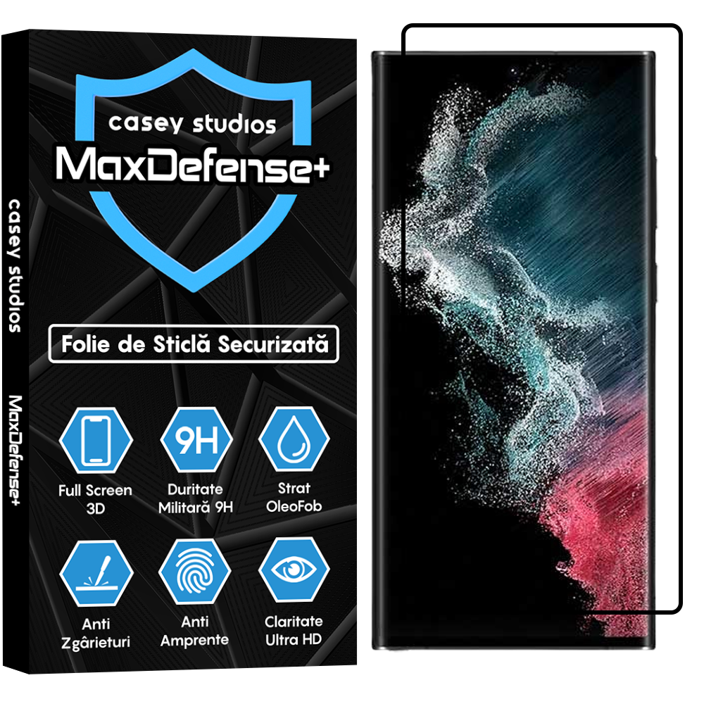 Folie Sticla MaxDefense+ - Samsung Galaxy S22 Ultra 5G - Negru