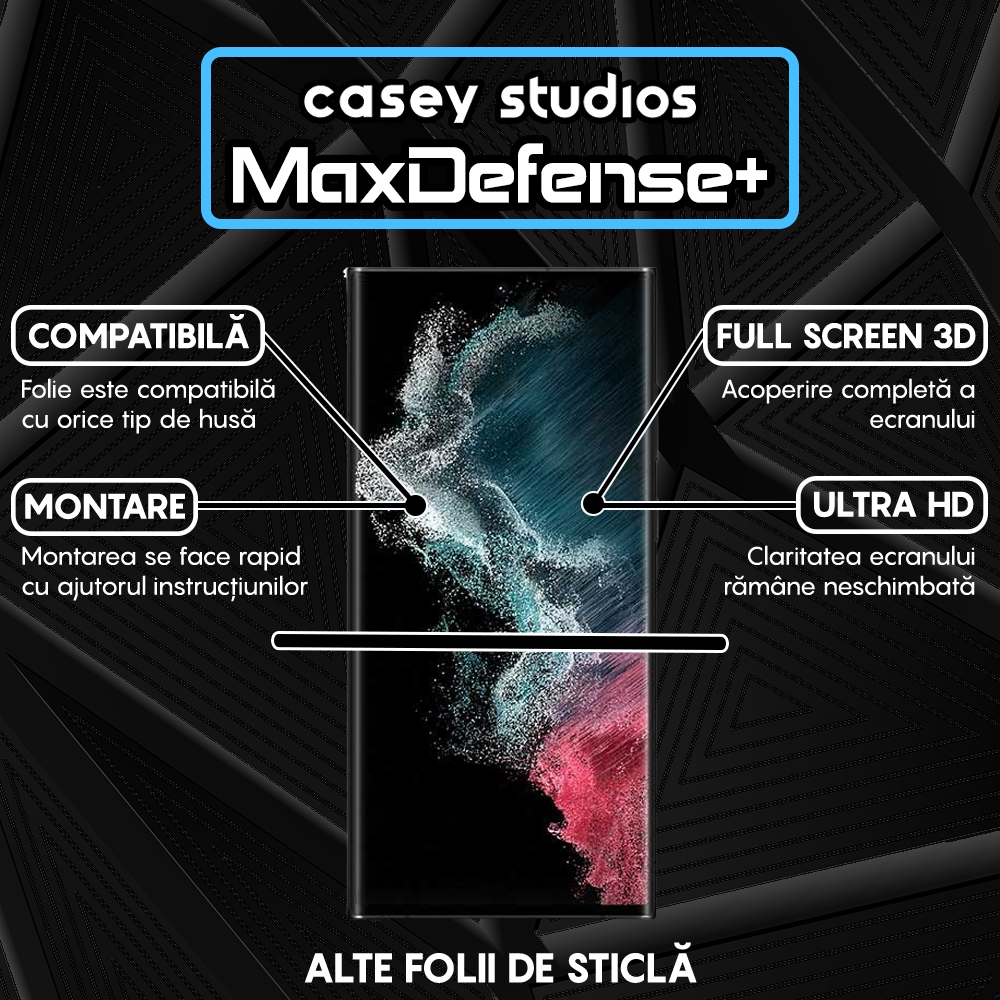 Folie Sticla MaxDefense+ - Samsung Galaxy S22 Ultra 5G - Negru