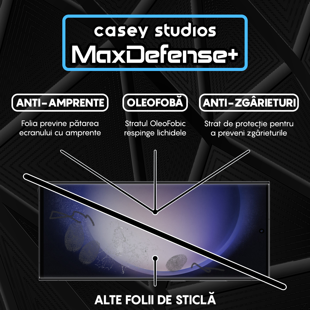 Folie Sticla MaxDefense+ - Samsung Galaxy S23 Ultra - Negru