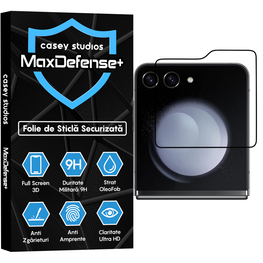 Folie Sticla MaxDefense+ - Samsung Galaxy Z Flip5 - Negru