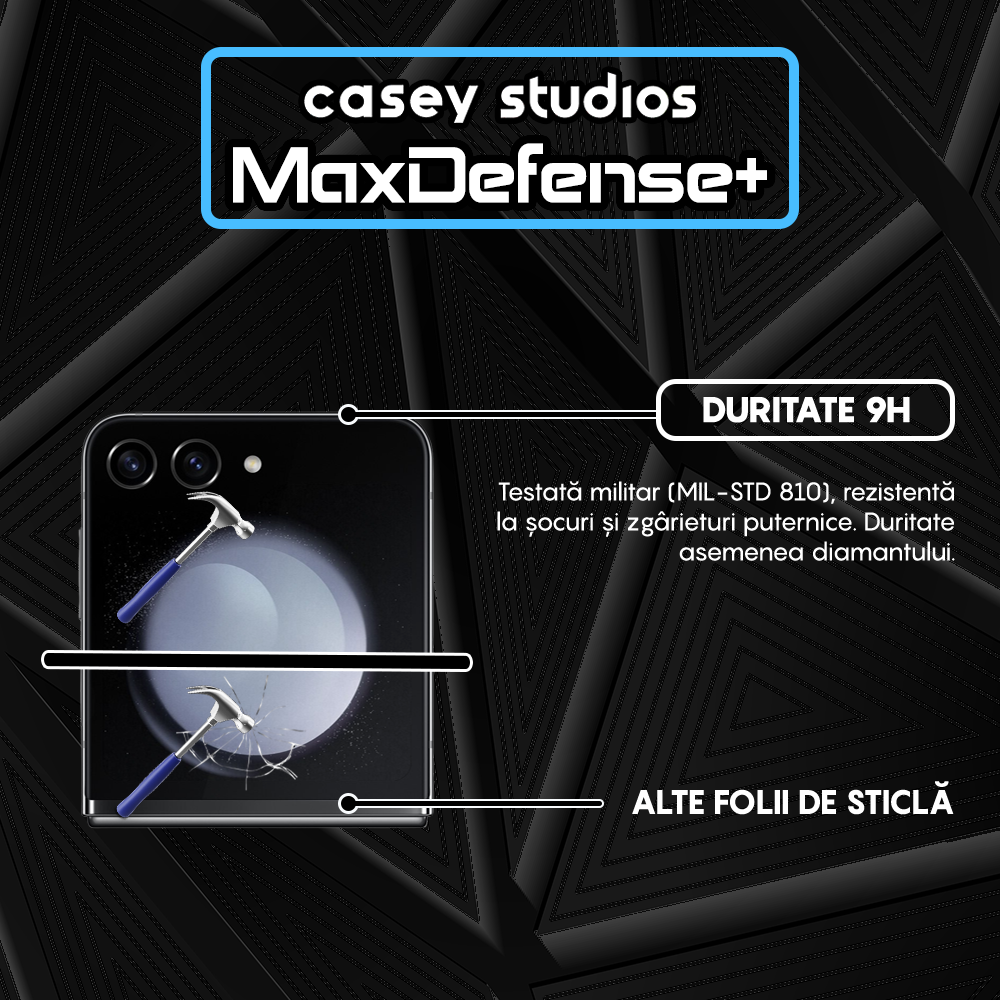 Folie Sticla MaxDefense+ - Samsung Galaxy Z Flip5 - Negru