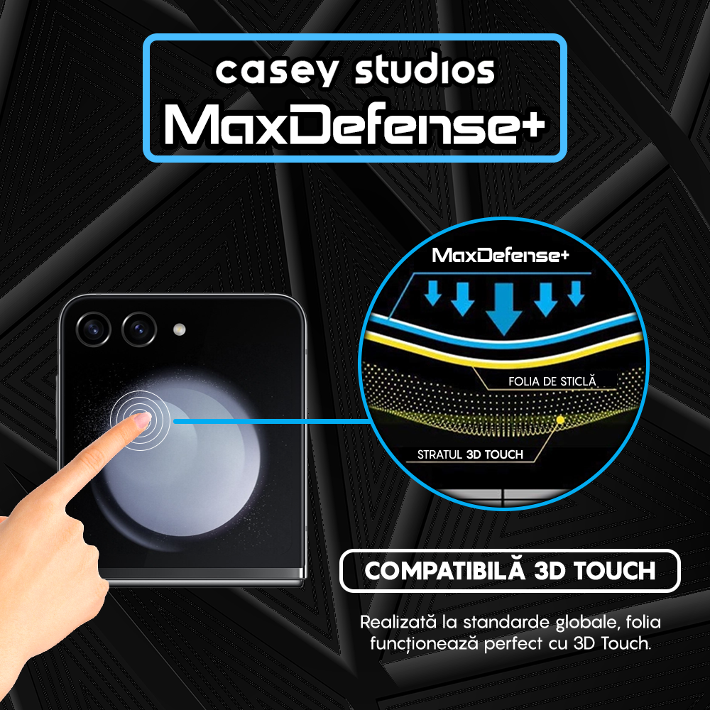 Folie Sticla MaxDefense+ - Samsung Galaxy Z Flip5 - Negru