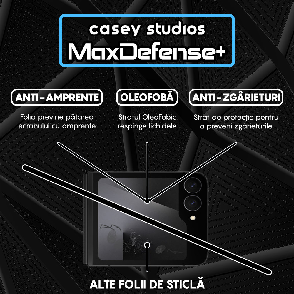 Folie Sticla MaxDefense+ - Samsung Galaxy Z Flip7 FE - Negru