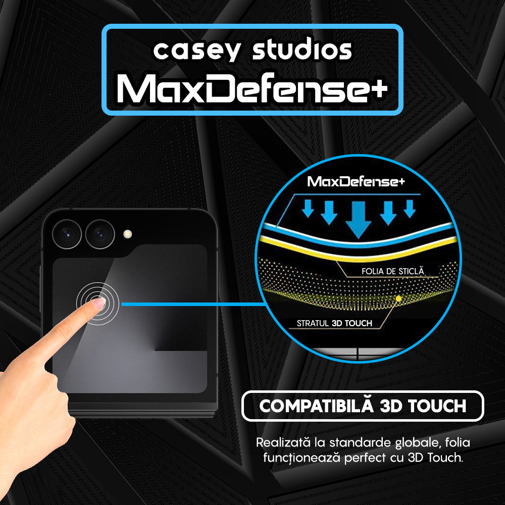 Folie Sticla MaxDefense+ - Samsung Galaxy Z Flip7 FE - Negru