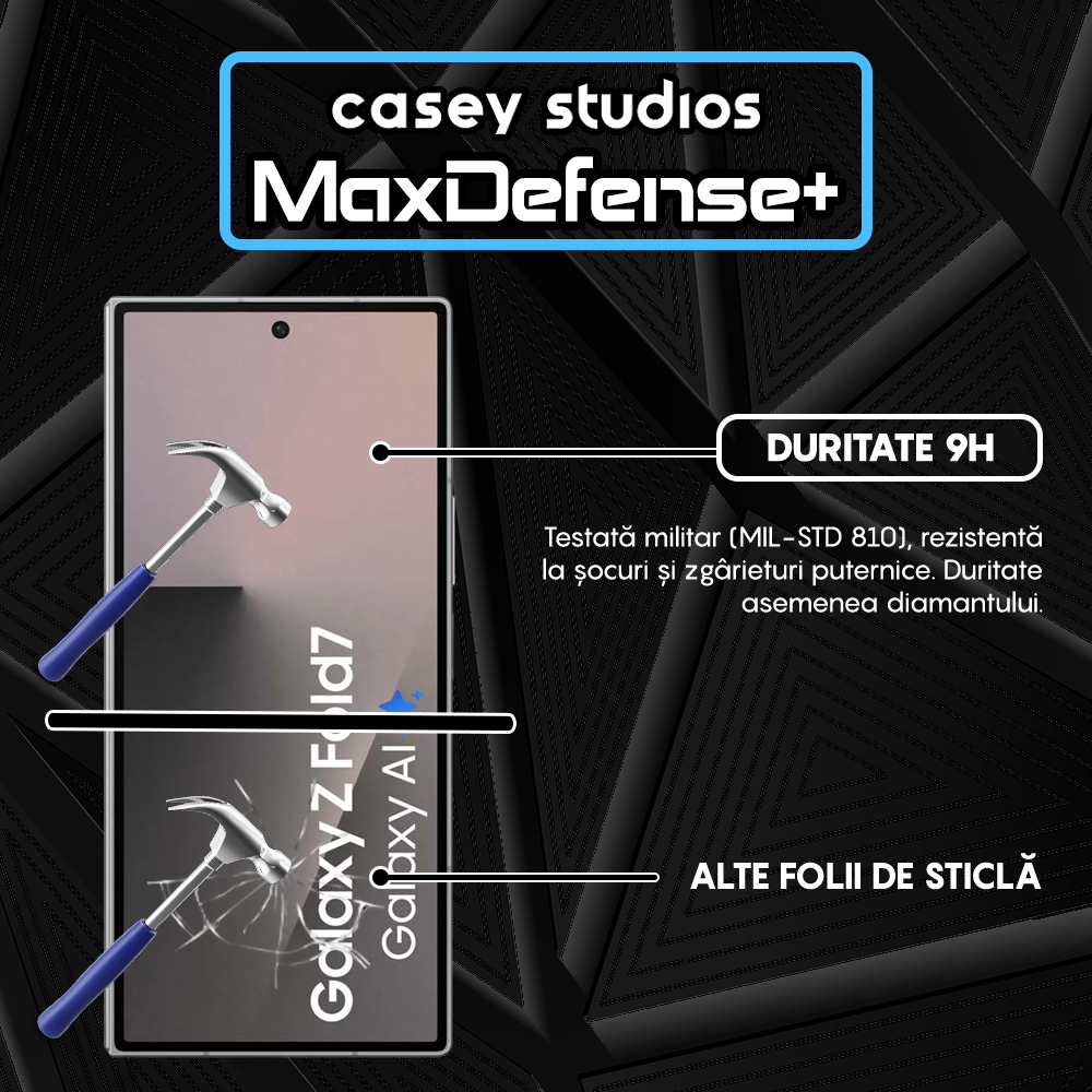 Folie Sticla MaxDefense+ - Samsung Galaxy Z Fold7 - Negru