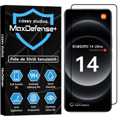 Folie Sticla MaxDefense+ - Xiaomi 14 Ultra - Negru