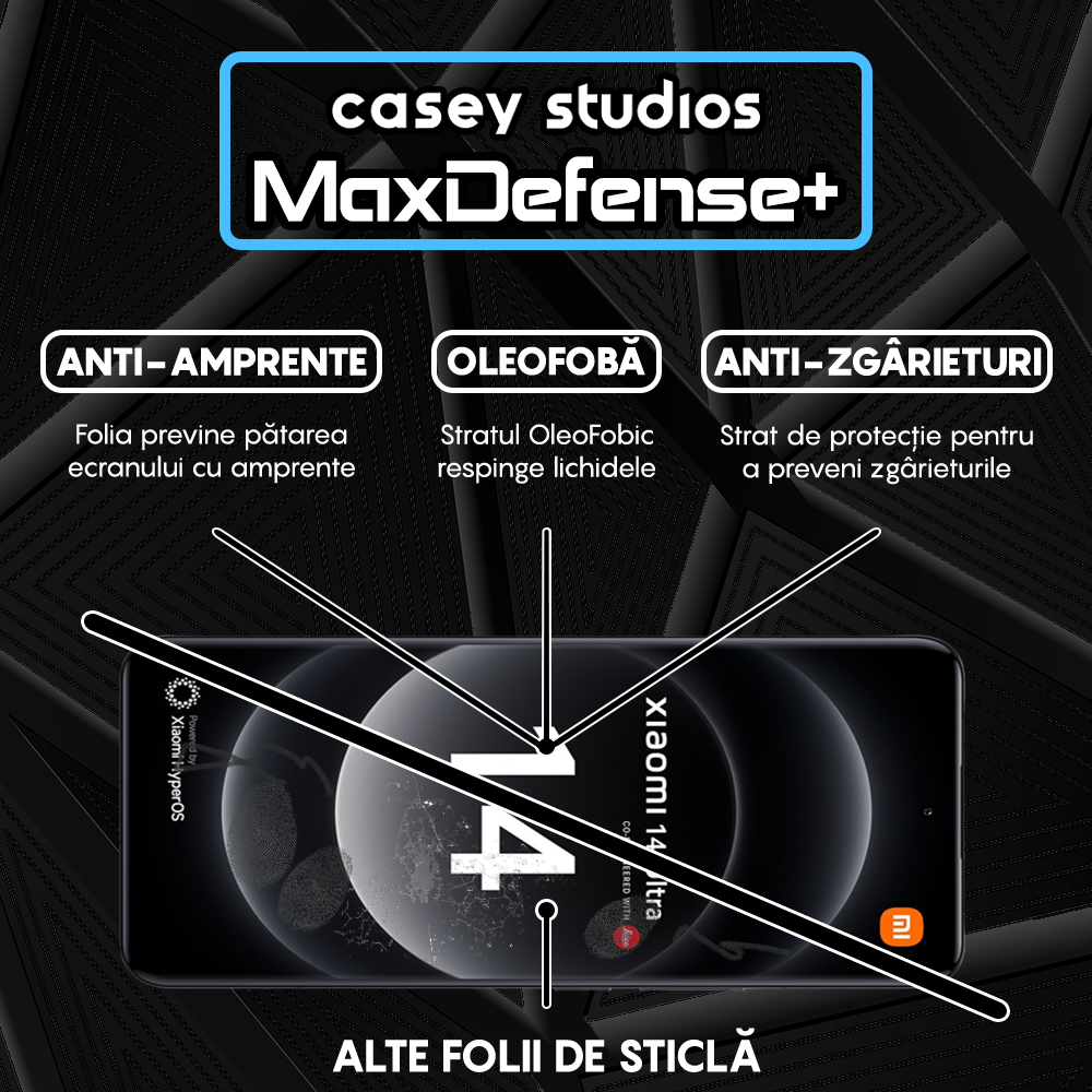 Folie Sticla MaxDefense+ - Xiaomi 14 Ultra - Negru