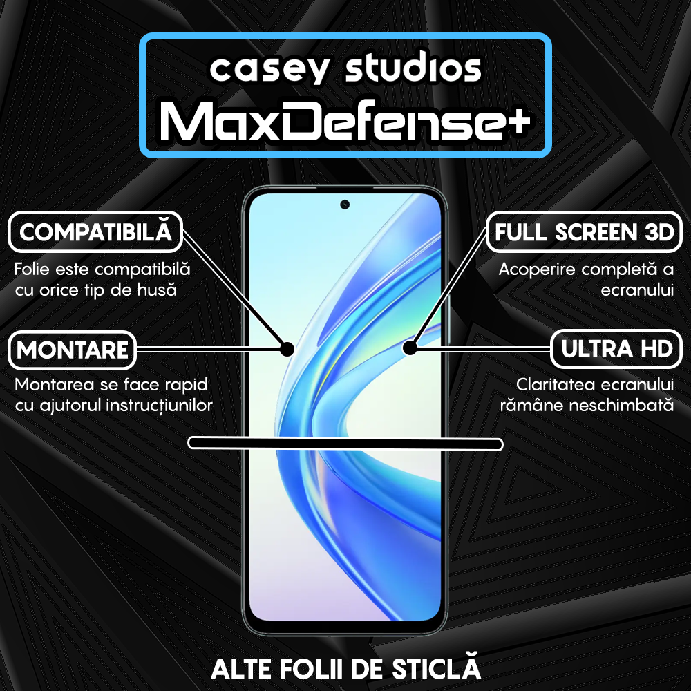 Folie Sticla MaxDefense+ - Honor X7b/X7b 5G/X7b 5G (50 MP) - Negru