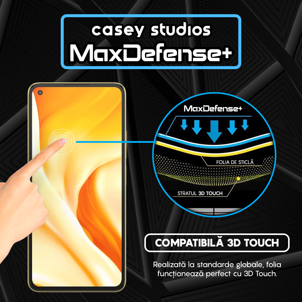 Folie Sticla MaxDefense+ - Xiaomi 11 Lite 5G NE/Mi 11 Lite/Mi 11 Lite 5G - Negru